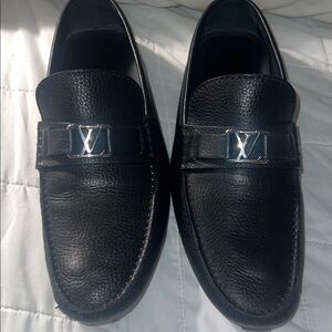 Louis Vuitton Textured Black Loafers with Silver Emblem
